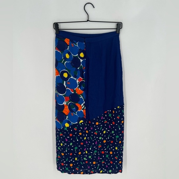 Staud Moulette Abstract Patchwork Retro Fruit Veggies Printed Slit Midi Skirt - Picture 5 of 8